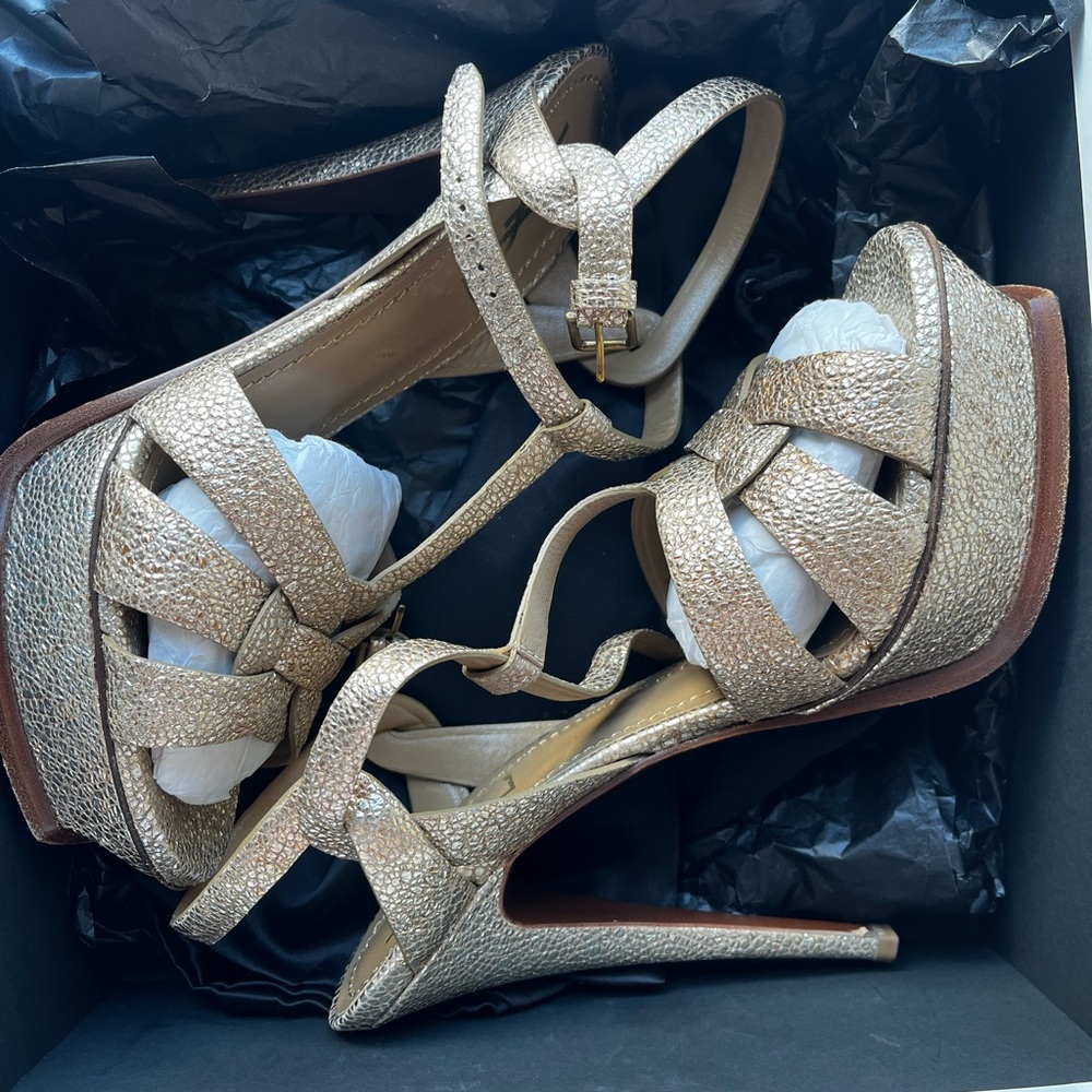 Yves Saint Laurent Tribute Gold Textured Heels